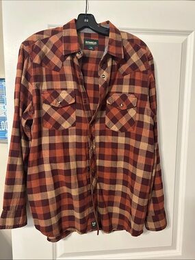 Outdoor Life Men's Burnt Orange & Tan Plaid Lightweight Shirt Jacket